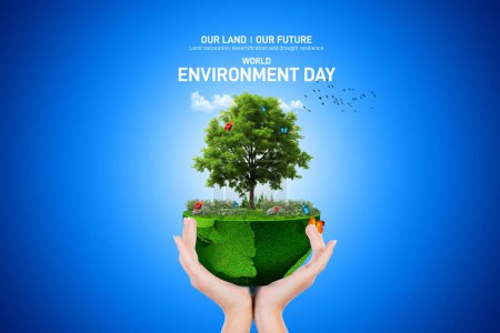 Journée mondiale de l'environnement 2024 concept - Restauration des terres, désertification et résilience à la sécheresse. Concept d'écologie. Journée mondiale de l'environnement concept créatif bannière, affiche, message sur les médias sociaux, carte postale.