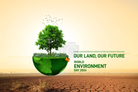 Concepto del Día Mundial del Medio Ambiente 2024 - Restauración de tierras, desertificación y resiliencia a la sequía. Concepto de ecología. Día Mundial del Medio Ambiente concepto creativo banner, cartel, social media post, tarjeta postal.