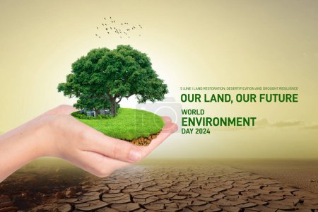 Journée mondiale de l'environnement 2024 concept - Restauration des terres, désertification et résilience à la sécheresse. Concept d'écologie. Journée mondiale de l'environnement concept créatif bannière, affiche, message sur les médias sociaux, carte postale