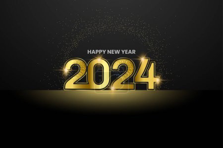 Illustration for Happy new year 2024. Happy new year background. 2024 golden color typography. - Royalty Free Image