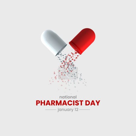 Téléchargez les photos : Journée nationale des pharmaciens. Illustration vectorielle capsule médecine 3D. Journée pharmacien concept créatif. - en image libre de droit