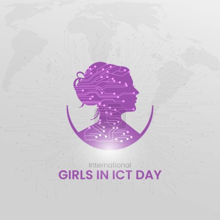 Internationaler Girls in ICT Day kreatives Design. International Girls in IKT Day. Frauengesicht oder Mädchengesicht beim Wissenschaftstag, digitales Gesicht mit Netzwerkkonzept. Mädchen-Symbol. Mädchen-Symbol.
