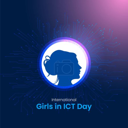 Illustration for International Girls in ICT Day creative design. abstract International Girls in ICT Day. women face or girl face in science day, digital face with circuit network concept. girls icon. girls symbol. - Royalty Free Image