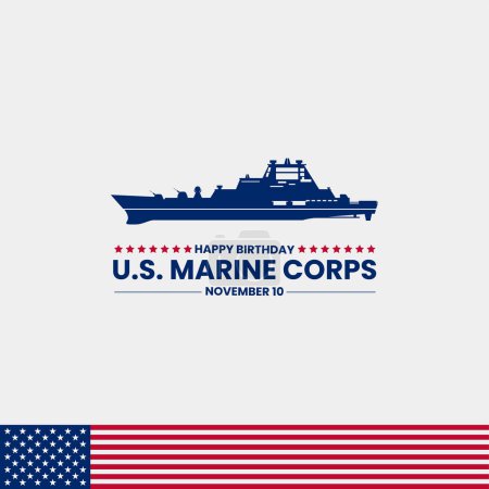 Ilustración de Feliz cumpleaños Cuerpo de Marines de los Estados Unidos tema ilustración vector. - Imagen libre de derechos