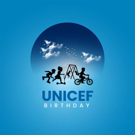 Ilustración de UNICEF Cumpleaños. Cartel de celebración de cumpleaños de UNICEF. - Imagen libre de derechos