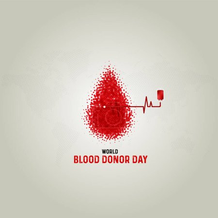 Weltblutspendertag. Weltblutspendertag, 14. Juni, Vektor-Design, mit Blutbeutel-Übertragungskonzept