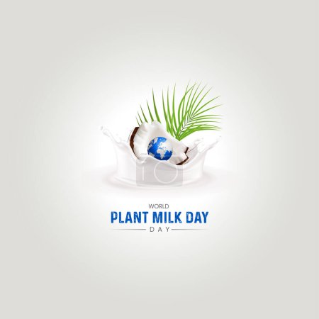 Ilustración de Día Mundial de la Leche Vegetal. leche de coco concepto creativo. día mundial del coco. - Imagen libre de derechos