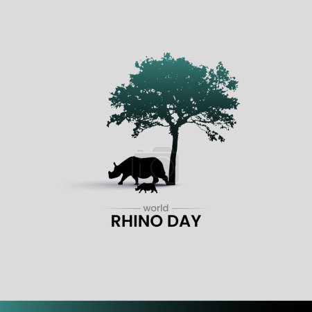 Ilustración de Día Mundial del Rinoceronte. animal bosque vector ilustración. Día mundial de los animales. Ilustración del vector del día Rhino. - Imagen libre de derechos
