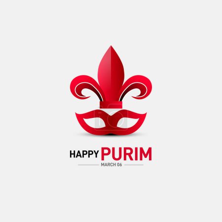 Illustration for Purim Sam each holiday frame with carnival funfair mask, traditional Jewish items and Hebrew Lettering for Happy Purim. Purim background vector illustration. - Royalty Free Image