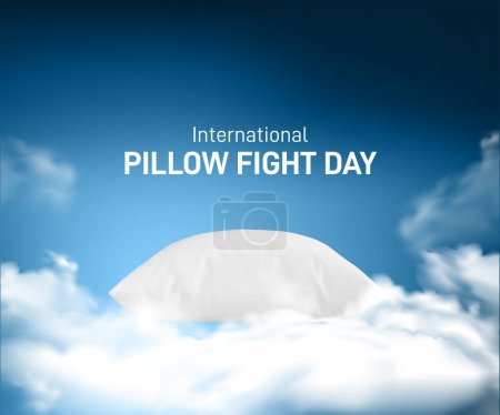 Téléchargez les illustrations : Journée internationale de lutte contre les oreillers. oreiller vectoriel sur fond bleu. - en licence libre de droit
