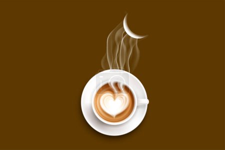 Eine Tasse Kaffee mit herzförmiger Creme. Kaffee mit Eid-Feier-Konzept. Eid Mubarak Konzept mit Kaffeetassen-Vektorillustration. 