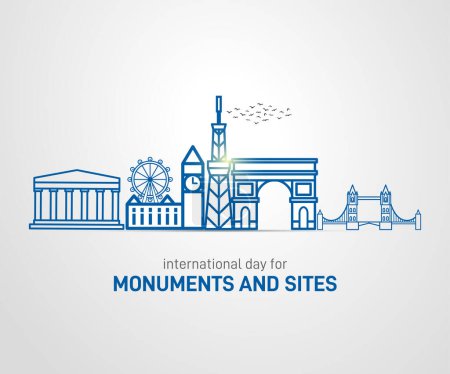 Téléchargez les illustrations : Journée internationale des monuments et sites. Monuments arrière-plan créatif illustration vectorielle. - en licence libre de droit