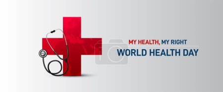 Téléchargez les illustrations : Concept de la Journée mondiale de la santé. conception du stéthoscope pour la journée de la santé. Concept de soins de santé mondiaux. Ma santé Mon droit - en licence libre de droit