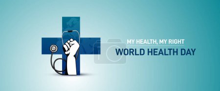 Téléchargez les illustrations : Concept de la Journée mondiale de la santé. conception du stéthoscope pour la journée de la santé. Concept de soins de santé mondiaux. Ma santé Mon droit - en licence libre de droit
