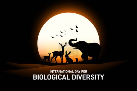 Día Internacional de la Diversidad Biológica tema creativo. Banner vectorial del Día Internacional de la Diversidad Biológica, diseño de póster. Planeta Tierra con animal y árbol icono.