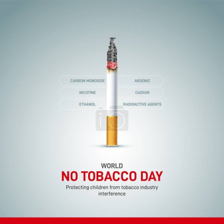 Concept d'interdiction de fumer et Journée mondiale sans tabac 2024. Journée mondiale sans tabac modèle créatif, bannière, affiche, message sur les médias sociaux, carte de voeux. "Protéger les enfants contre l'interférence de l'industrie du tabac