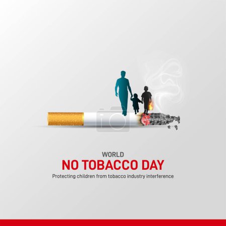 Concepto de No fumar y Día Mundial Sin Tabaco 2024. World No Tobacco Day plantilla creativa, pancarta, póster, publicación de medios sociales, tarjeta de felicitaciones. "Proteger a los niños de la interferencia de la industria del tabaco