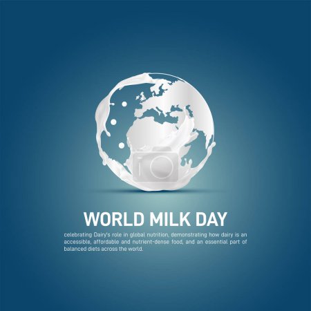 Día Mundial de la Leche. leche globo salpicado con un vaso de leche, como banner creativo del día mundial de la leche, cartel, post de redes sociales, festoon, cartelera, telón de fondo, tarjeta de felicitaciones, etc...