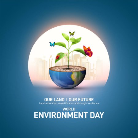 Journée mondiale de l'environnement 2024 concept - Restauration des terres, désertification et résilience à la sécheresse. Concept d'écologie. Journée mondiale de l'environnement bannière créative, affiche, message sur les médias sociaux, panneau d'affichage, carte postale.