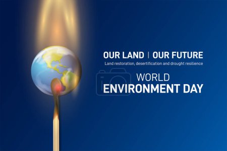 World Environment Day 2024 concept - hot earth fire concept. Ecology concept. World Environment Day creative banner, poster, social media post, billboard, post card.