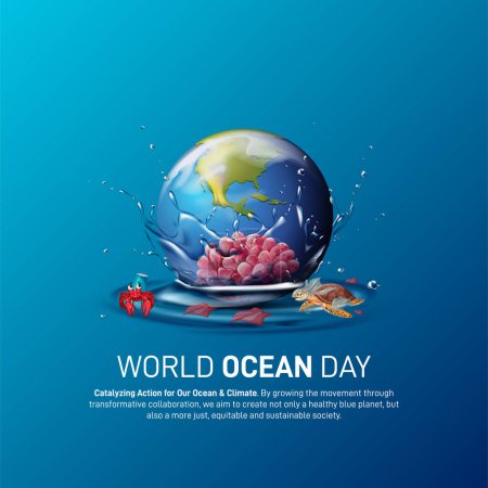 world ocean day 2024. world ocean day creative concept banner, poster, social media post, template, background design vector illustration. Catalyzing Action for Our Ocean and Climate.