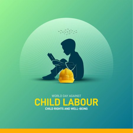 Journée mondiale contre le travail des enfants 2024. journée mondiale contre le travail des enfants concept créatif bannière, affiche, message sur les médias sociaux, conception de gabarits, carte postale. casque de sécurité vecteur. Droits et bien-être de l'enfant