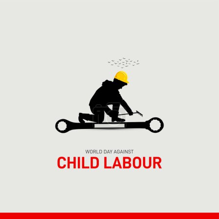 world day against child labour 2024. world day against child labour creative concept banner, poster, social media post, template design, post card. safety helmet vector. Child Rights and Well-being