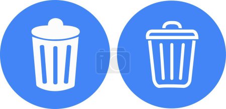 Téléchargez les illustrations : Ensemble d'icônes en poubelle bleue. Collecte de poubelles. Ensemble d'icônes poubelle. Icône Web, bouton Supprimer. pictogramme de course Supprimer le symbole style plat isolé sur fond blanc . - en licence libre de droit