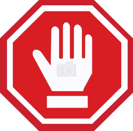 Téléchargez les photos : Arrête ! Panneau d'arrêt octogonal rouge pour les activités interdites. N'entrez pas, stop signe avec la main. simple, rouge interdit, icône d'arrêt. pas d'icône de main d'entrée isolée sur fond blanc. - en image libre de droit