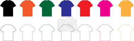 Ilustración de Conjunto de simples planos negro, naranja, verde, azul, rojo, rosa y amarillo Camiseta con una línea única iconos de imagen aislados sobre fondo transparente. Puede ser utilizado como un símbolo relacionado con la inicial o la moda. - Imagen libre de derechos