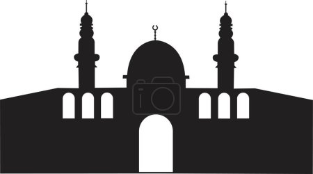 Ilustración de Palestina al Aqsa icono de relleno mezquita, compuesto en la ciudad de "Jerusalén" o "al Quds" en el símbolo árabe silueta diseño plano. Masjid Al-Aqsa para el logotipo, icono de contorno negro, tarjeta de felicitación banner vector. - Imagen libre de derechos