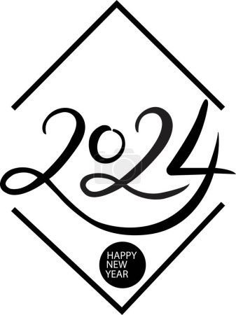 Illustration for 2024 Happy New Year logo text design. Vector illustration with black labels logo for diaries, notebooks, calendars. 2024 number design template. Happy New Year symbol on transparent background. - Royalty Free Image