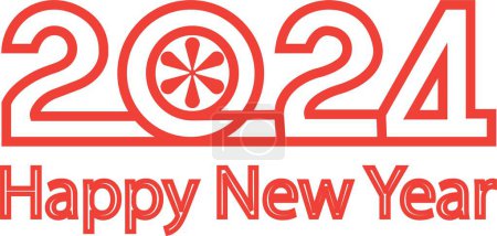 Téléchargez les photos : 2024 Happy New Year logo design de texte. Illustration vectorielle avec logo d'étiquettes orange pour carnets, carnets, calendriers. Modèle de conception de numéro 2024. Bonne année symbole sur fond transparent. - en image libre de droit