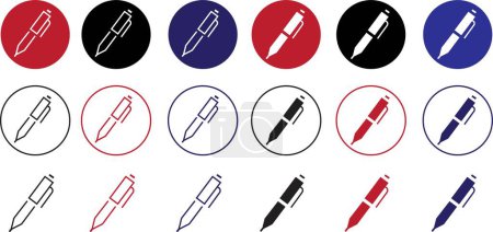 Illustration for Set of Pens, write icons. Signature pens Flat vectors signs with editable stock. simple pictogram. Writing tools icons. Symbol, logo illustration collection isolated on transparent background. - Royalty Free Image