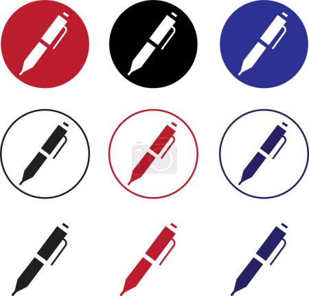 Illustration for Set of Pens, write icons. Signature pens filled vectors signs. simple full pictogram. Writing tools icons. Symbol, logo illustration collection isolated on transparent background. - Royalty Free Image