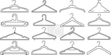 Illustration for Black line Clothes Hanger Icons Set. High quality vectors fashion Laundry, Wardrobe. Fitting Room Symbols for Info Graphics, Designs Elements, Presentation and Application on transparent background. - Royalty Free Image