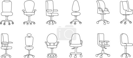 Set of Office chair in modern line styles with editable stock. High quality black outline pictogram for web site design and mobile app. Furniture for office Interior vectors on transparent background.