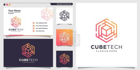 Illustration for Cube logo with line art technology style and business card design Premium Vector - Royalty Free Image