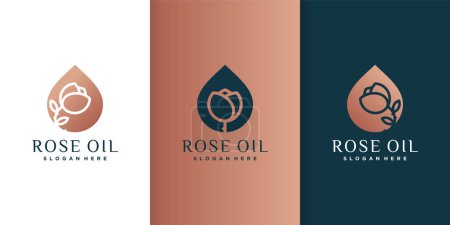 Téléchargez les illustrations : Ensemble de modèle de logo à l'huile de rose avec différents concepts uniques Premium Vector - en licence libre de droit