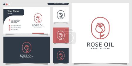 Téléchargez les illustrations : Modèle de logo à l'huile de rose avec style créatif et design de carte de visite Premium Vector - en licence libre de droit