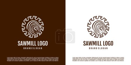 Saw mill logo design with creative element concept Premium Vector