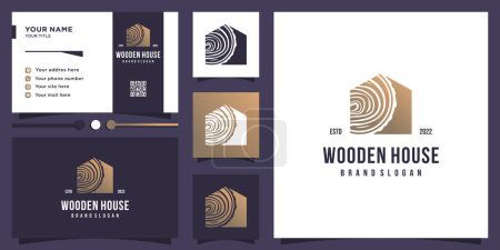 Wood house logo design with creative element concept Premium Vector