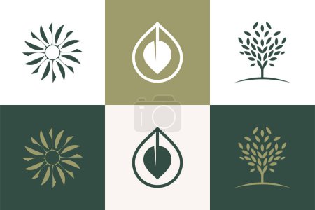Conjunto de vector de diseño de logotipo de naturaleza y árbol con concepto de elemento creativo