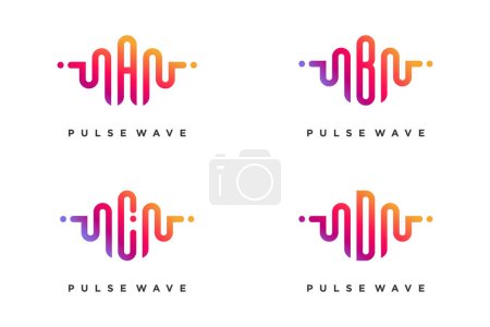 Pulse with letter A, B, C, D design element vector icon concept