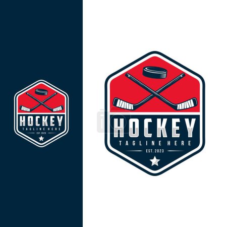 Téléchargez les illustrations : Logo emblème de l'insigne de hockey. Illustration vectorielle de label sportif pour un club de hockey - en licence libre de droit