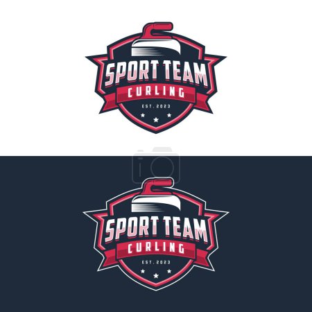 Illustration for Curling game logo vector illustration, Logo for curling sport team. Curling sport with stone - Royalty Free Image