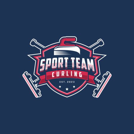 Illustration for Curling game logo vector illustration, Logo for curling sport team. Curling sport with stone - Royalty Free Image