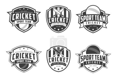 Illustration for Cricket Logo Badge emblem, cricket team sport design, sticks and cricket ball vector monochrome style - Royalty Free Image