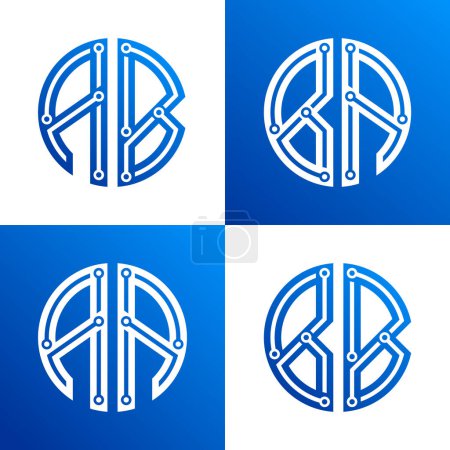 Téléchargez les illustrations : Modèle vectoriel de typographie créative de logo de lettre AB BA initial. Résumé numérique Lettre AB Logo Design - en licence libre de droit