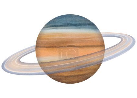 Photo for Saturn - the sixth planet in the solar system with majestic rings. for schools, astronomy lessons, and diaries. In astrology patron of the Capricorn zodiac sign. Watercolor isolated illustration. - Royalty Free Image
